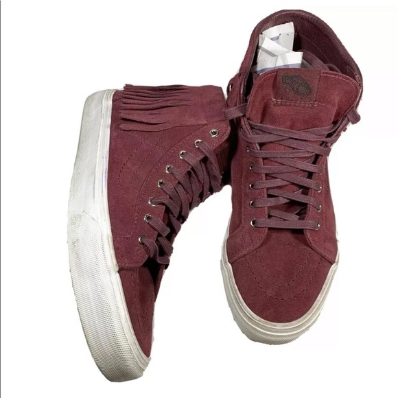 Maroon vans skate shoes with tassels hi top suede - Picture 1 of 8